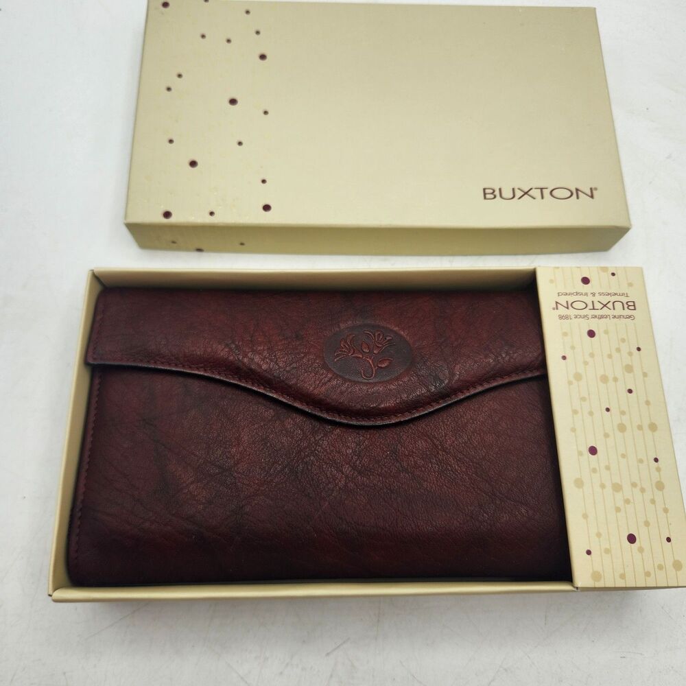 Buxton Heiress Leather Wallet Burgundy Organizer Check Book Coin Credit Card